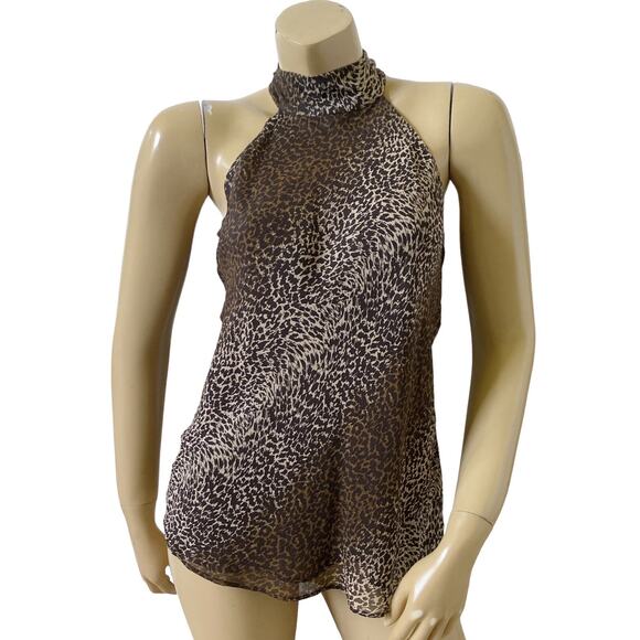 INC Womens Size 4 Sleeveless Mock Neck Animal Print 100% Silk Blouse Shirt - Picture 1 of 8